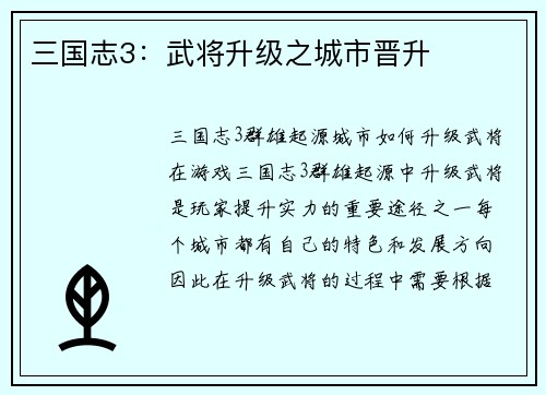 三国志3：武将升级之城市晋升
